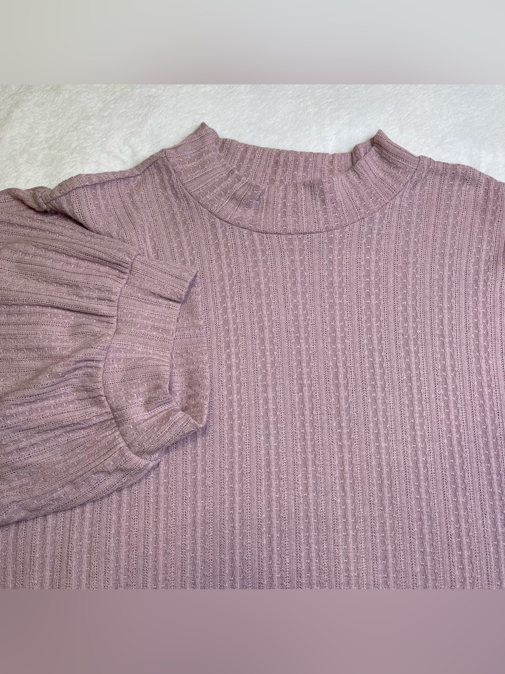 Maurices Women Size 1 / 1X Dusty Rose Ribbed Mock Neck Puff Sleeve Lightweight
